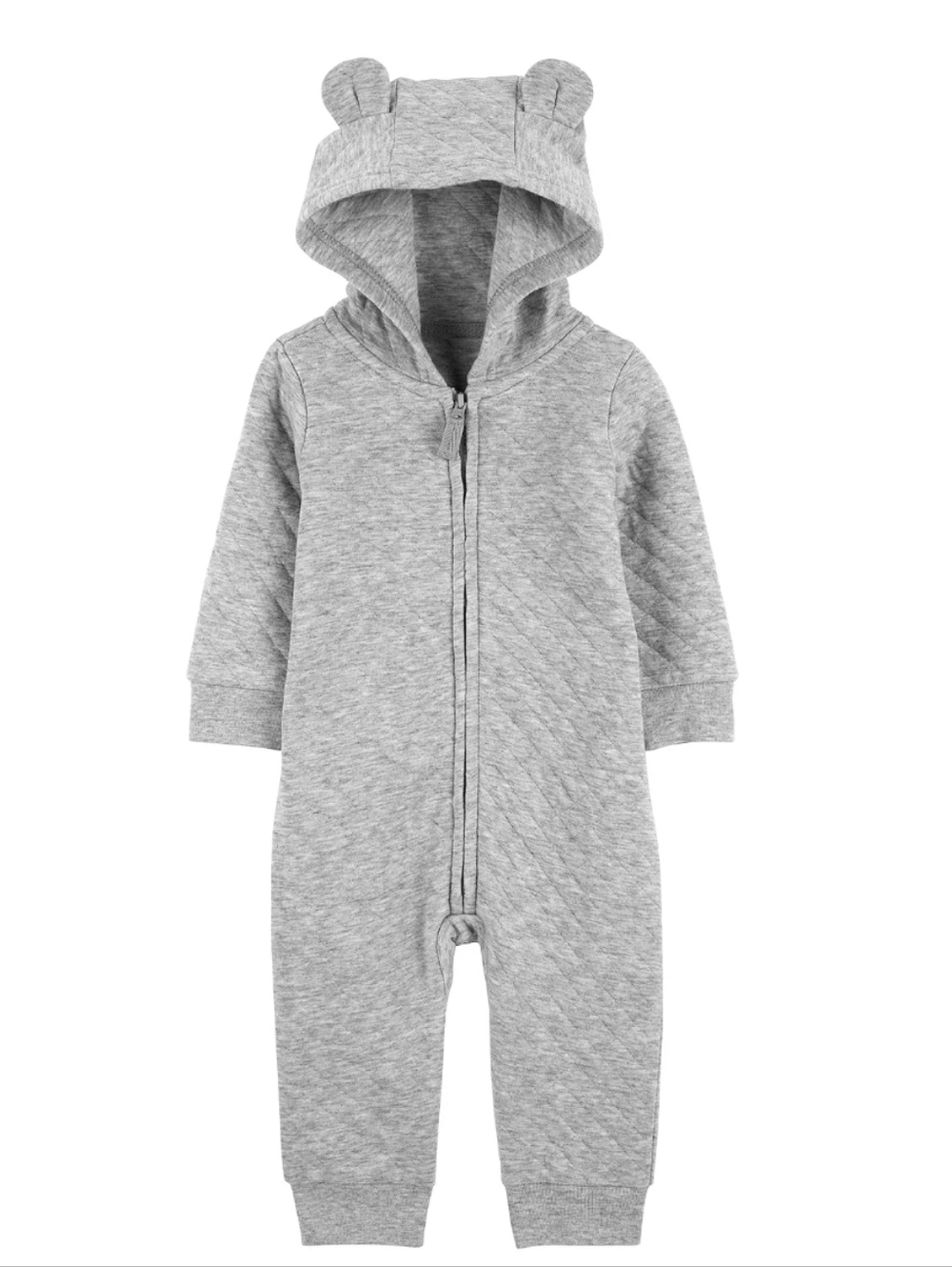 NEW Carters Hooded Gray Bear Quilted Zip Up 1 Piece Jumpsuit Infant Size 6M
